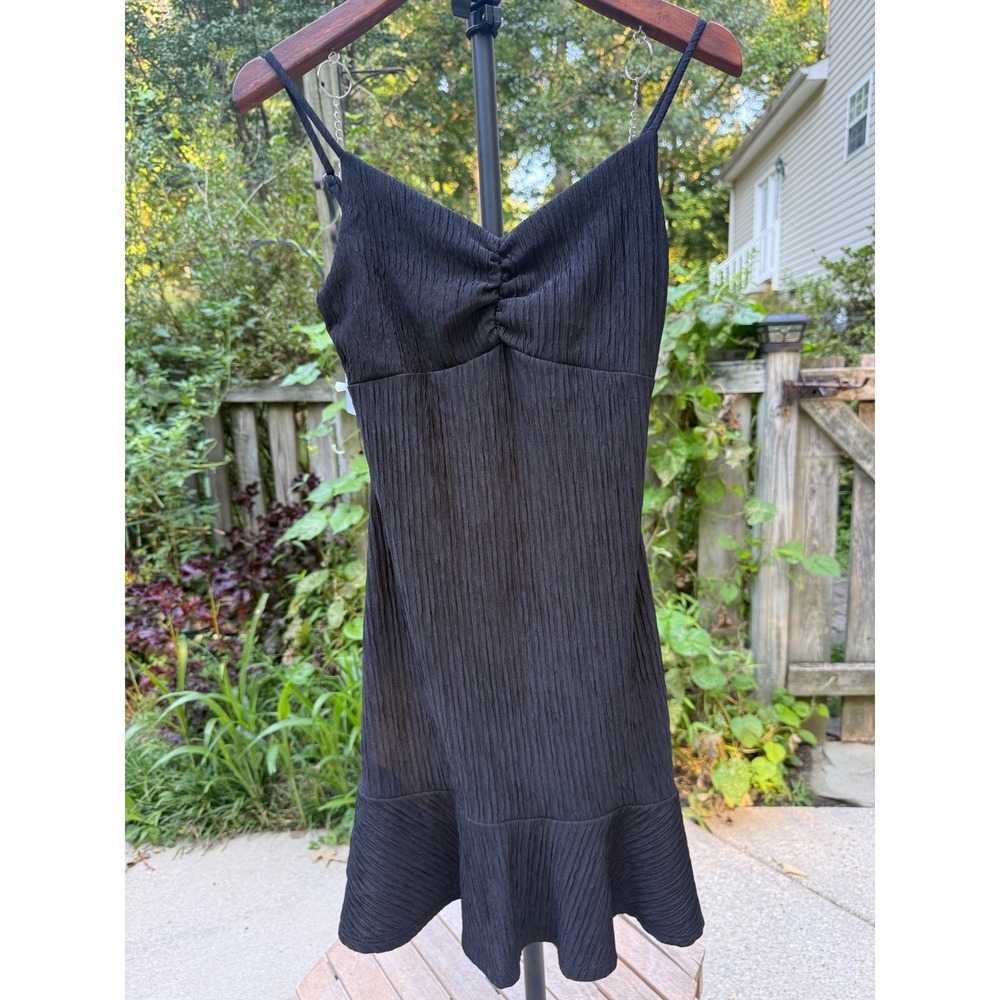 Rolla Coster Los Angeles Black Crinkle Ruffle Mini Dress Small NWT
